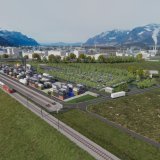 Le futur terminal régional de transport combiné rail-route sera situé au sud de la ville de Monthey (VS), au carrefour entre les cantons de Vaud et du Valais (image 3D).